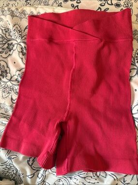 Free People High-Waist Ribbed Biker Shorts - Hot Pink
